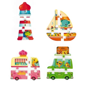 Janod Puzzles Premier Âge>Coffret 4 Puzzles en Bois pour Enfant Vacances 3D