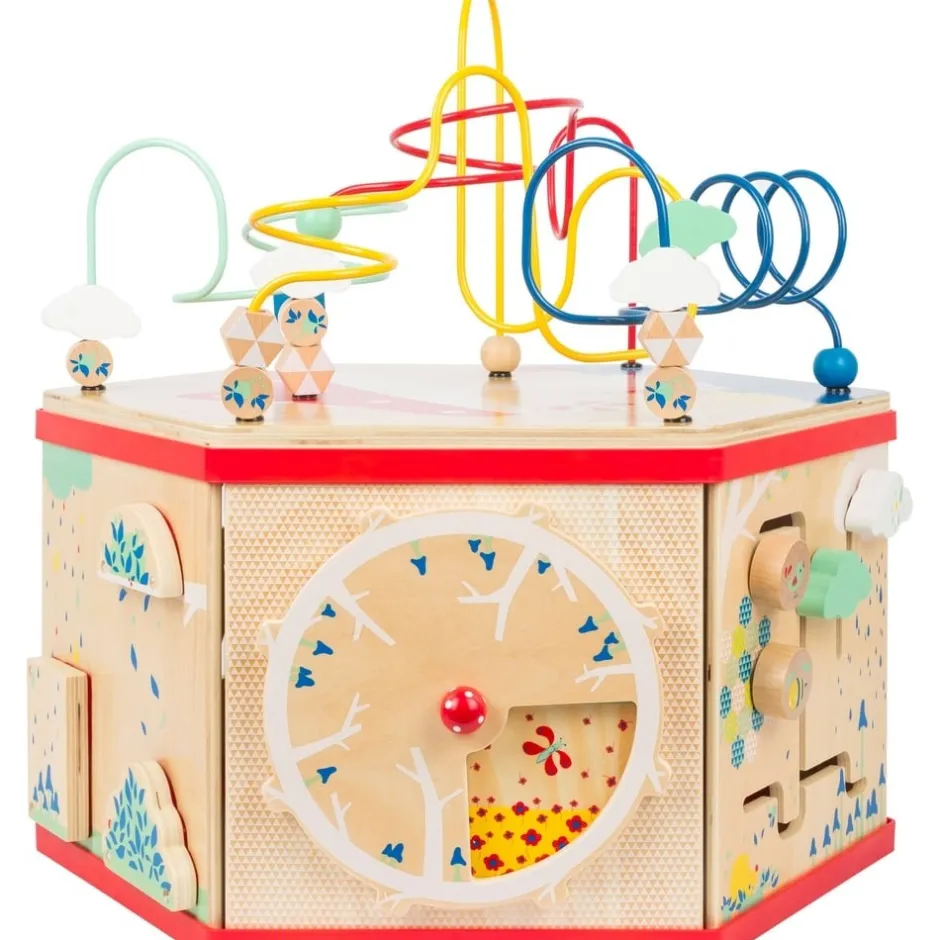 cube_dactivits_hexagonal__15.webp Small Foot Bouliers, Looping Et Tables Multi-activités>Cube d'activités hexagonal en bois bébé - Jeu d'éveil