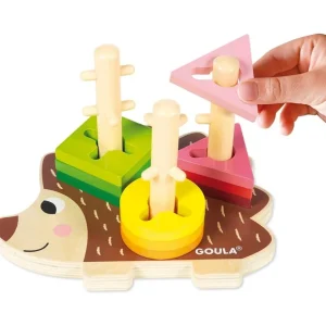 Goula Jouets À Empiler Et À Encastrer>Jeu Tourner et Empiler en Bois Bébé - Hérisson