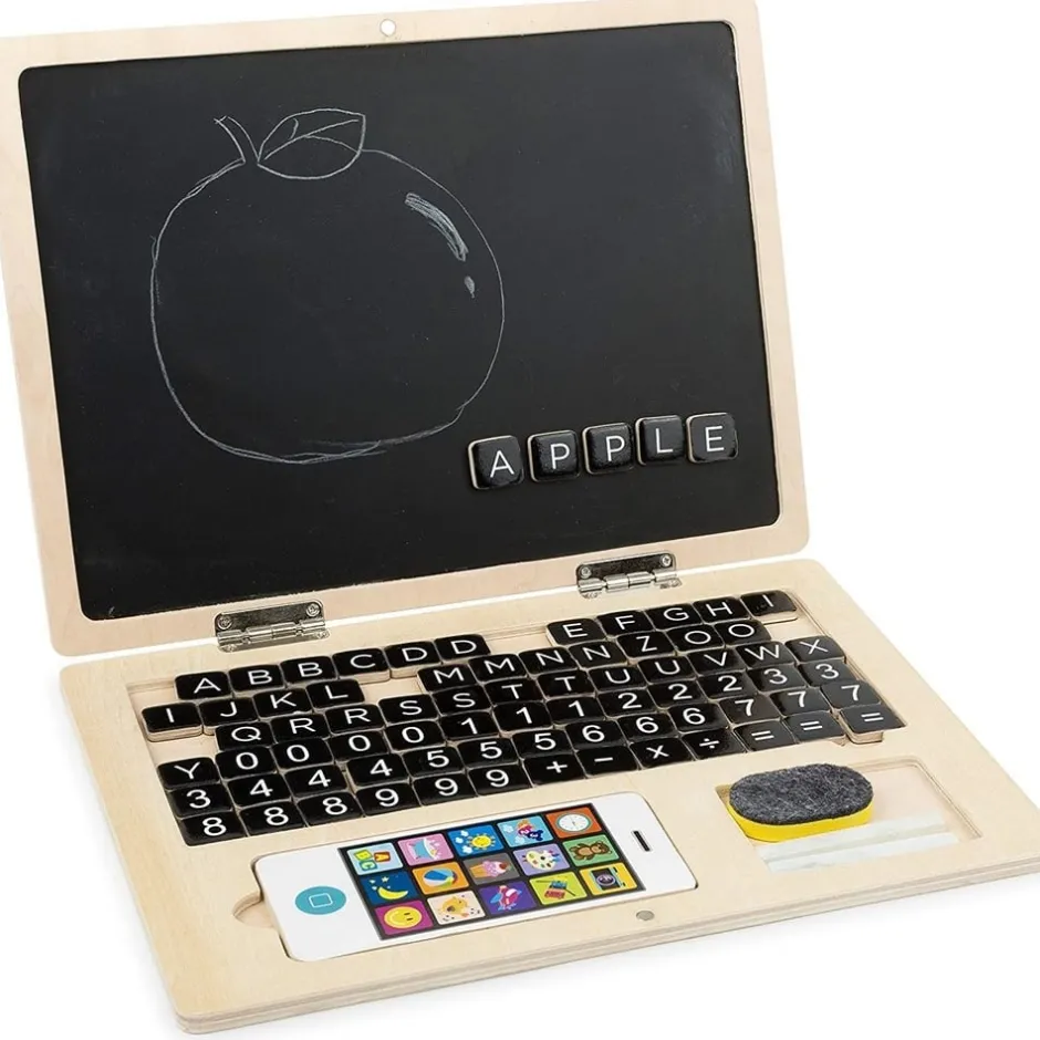 ordinateur_ardoise_aimant_0.webp Small Foot Lettres, Écriture Et Langage>Ordinateur ardoise aimantée Bois Enfant Jeu éducatif