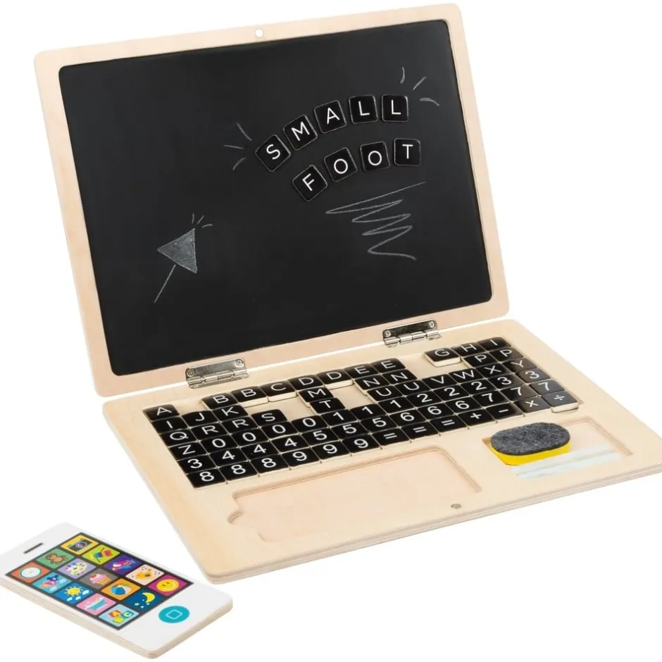 ordinateur_ardoise_aimant_4.webp Small Foot Lettres, Écriture Et Langage>Ordinateur ardoise aimantée Bois Enfant Jeu éducatif