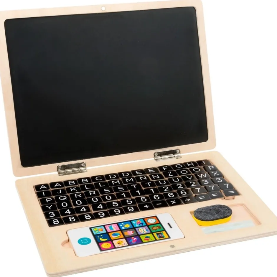 ordinateur_ardoise_aimant_6.webp Small Foot Lettres, Écriture Et Langage>Ordinateur ardoise aimantée Bois Enfant Jeu éducatif