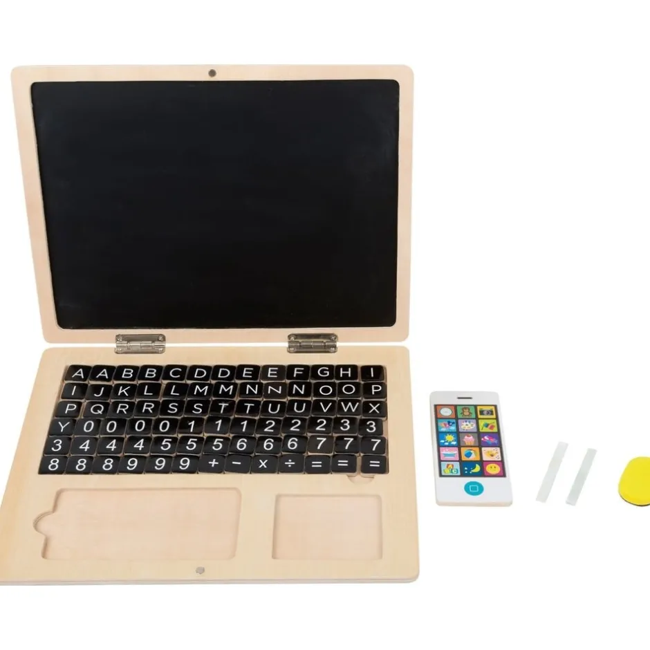 ordinateur_ardoise_aimant_8.webp Small Foot Lettres, Écriture Et Langage>Ordinateur ardoise aimantée Bois Enfant Jeu éducatif