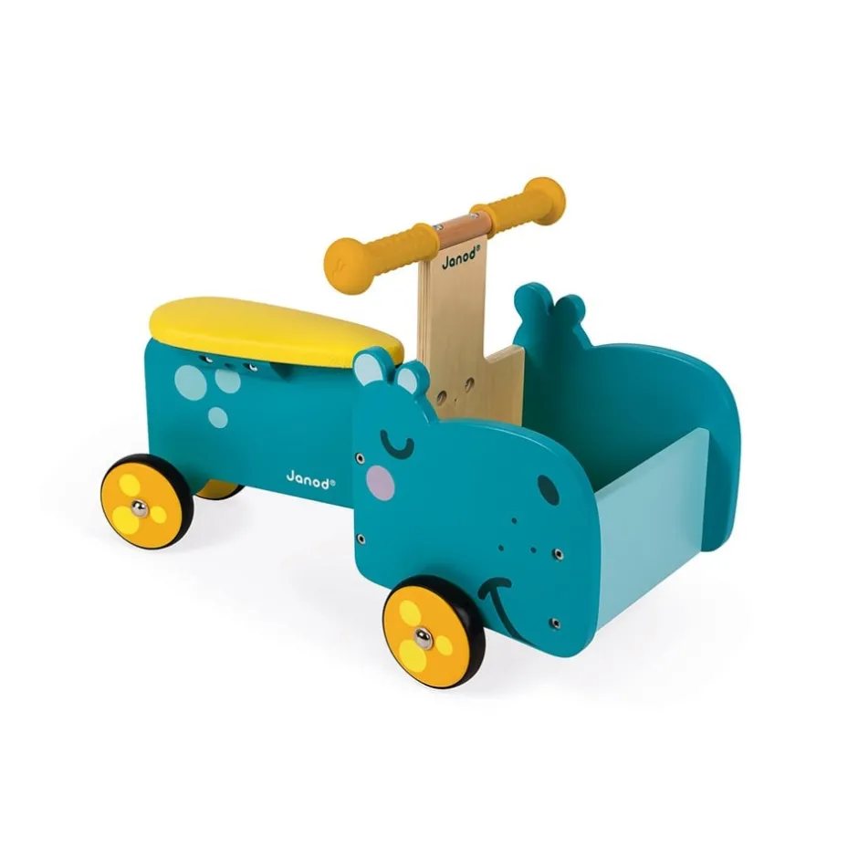 porteur_hippo_en_bois_pou_0.webp Janod Jouets À Bascule Et Porteurs>Porteur Hippo en Bois pour Bébé