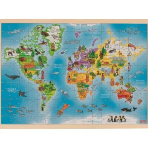 Goki Puzzles>Puzzle 192 PCS Bois pour Enfant - Carte du Monde