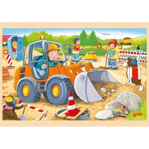 Goki Puzzles>Puzzle 24 Pièces Bois pour Enfant Ah le Chantier