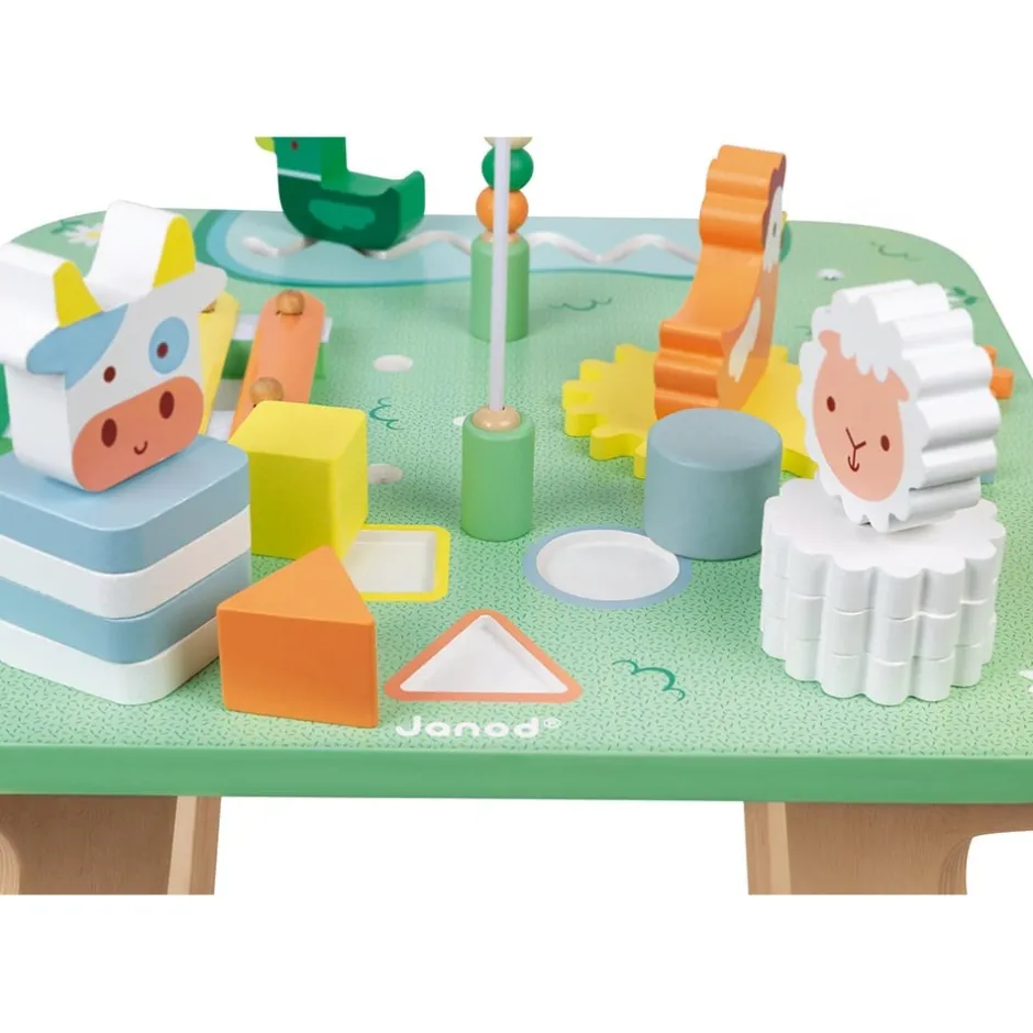 table_dactivits_jolie_pra_4.webp Janod Bouliers, Looping Et Tables Multi-activités>Table d'Activités Jolie Prairie en Bois pour Bébé