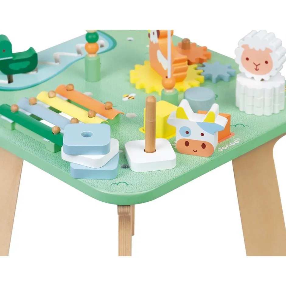 table_dactivits_jolie_pra_5.webp Janod Bouliers, Looping Et Tables Multi-activités>Table d'Activités Jolie Prairie en Bois pour Bébé