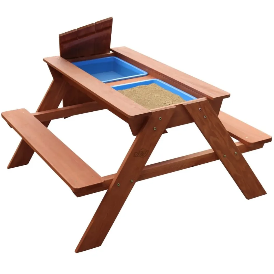 table_de_piquenique_en_bo_0.webp Sunny Sport Et Activités D'extérieur>Table de Pique-nique en Bois avec Jeux d’Eau et de Sable pour Enfant