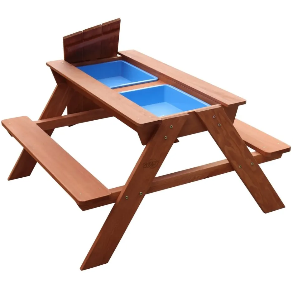 table_de_piquenique_en_bo_2.webp Sunny Sport Et Activités D'extérieur>Table de Pique-nique en Bois avec Jeux d’Eau et de Sable pour Enfant