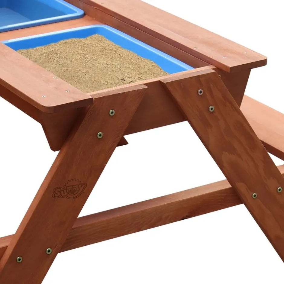 table_de_piquenique_en_bo_5.webp Sunny Sport Et Activités D'extérieur>Table de Pique-nique en Bois avec Jeux d’Eau et de Sable pour Enfant