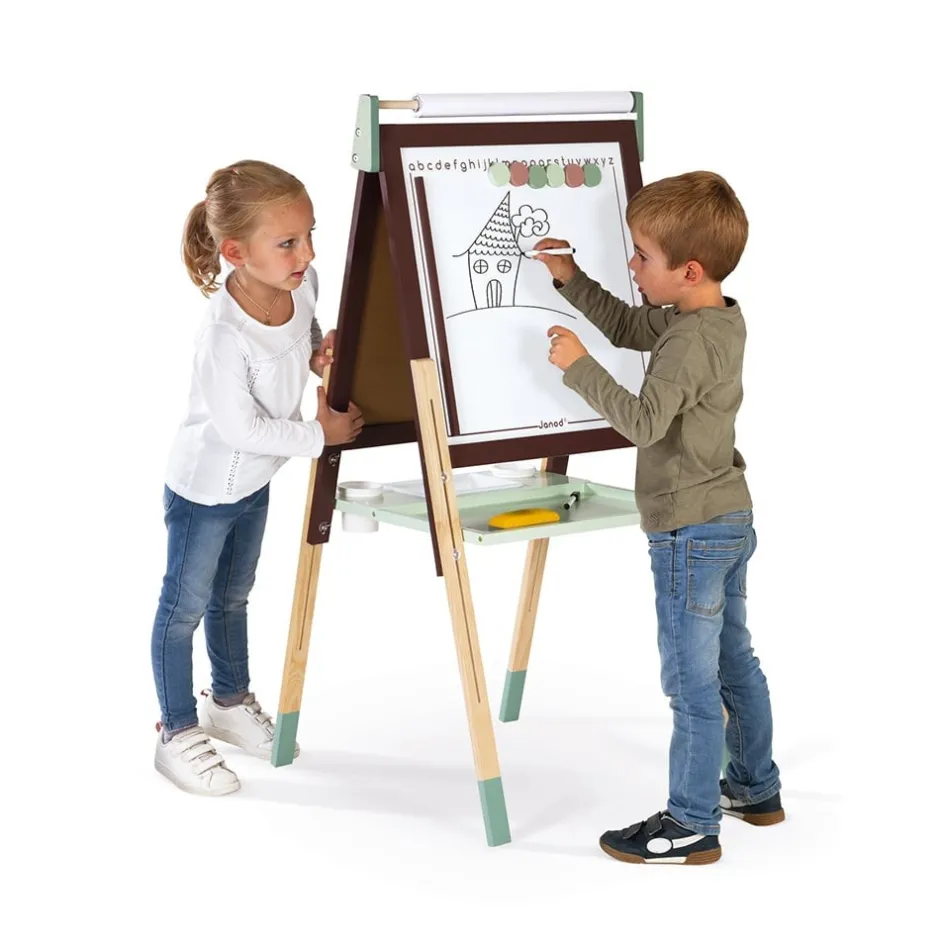 tableau_rglable_taupe_et__4.webp Janod Lettres, Écriture Et Langage>Tableau Réglable Taupe et Vert en Bois pour Enfant