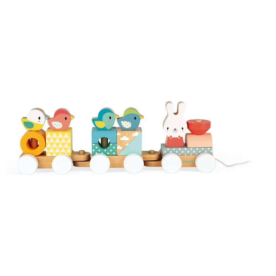 train_pure_empilable__tir_0.webp Janod Jouets À Tirer Et À Pousser>Train Pure Empilable à Tirer en Bois pour Bébé