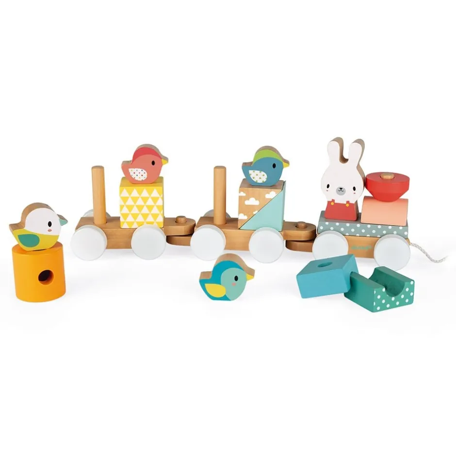 train_pure_empilable__tir_2.webp Janod Jouets À Tirer Et À Pousser>Train Pure Empilable à Tirer en Bois pour Bébé